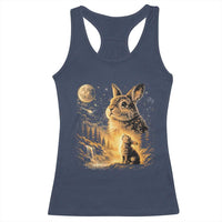 Mystical Moonlit Bunny Graphic Racerback Tank Top Glowing Rabbit Under Full Moon Waterfall Nature Scene