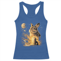 Mystical Moonlit Bunny Graphic Racerback Tank Top Glowing Rabbit Under Full Moon Waterfall Nature Scene