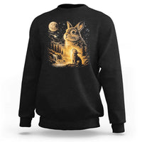 Mystical Moonlit Bunny Graphic Sweatshirt Glowing Rabbit Under Full Moon Waterfall Nature Scene
