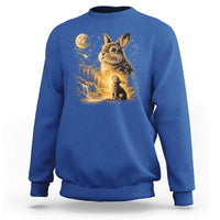 Mystical Moonlit Bunny Graphic Sweatshirt Glowing Rabbit Under Full Moon Waterfall Nature Scene