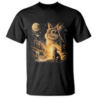 Mystical Moonlit Bunny Graphic T Shirt Glowing Rabbit Under Full Moon Waterfall Nature Scene