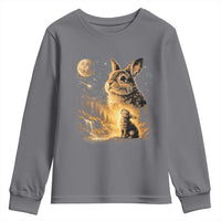 Mystical Moonlit Bunny Graphic Youth Sweatshirt Glowing Rabbit Under Full Moon Waterfall Nature Scene