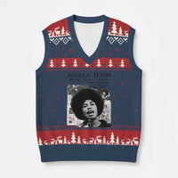 Angela Davis V-Neck Knit Sweater Vest Raise Your Voice Revolutionary Power Liberation - Wonder Print Shop