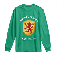 No Scotland No Party Gold Heraldic Shield Red Lion Rampant Long Sleeve Shirt Game Day Soccer Fans Football Tournament