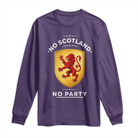 No Scotland No Party Gold Heraldic Shield Red Lion Rampant Long Sleeve Shirt Game Day Soccer Fans Football Tournament