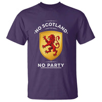 No Scotland No Party Gold Heraldic Shield Red Lion Rampant T Shirt Game Day Soccer Fans Football Tournament