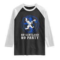 No Scotland No Party Distressed Shield Saltire Cross Raglan Shirt Vintage Football Fans Game Day