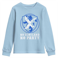 No Scotland No Party Distressed Shield Saltire Cross Youth Sweatshirt Vintage Football Fans Game Day