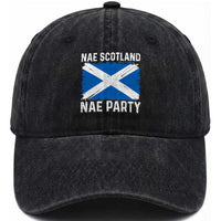 Nae Scotland Nae Party Saltire Flag Washed Cotton Baseball Cap Vintage Scottish Accent Soccer Fans Football Tournament