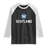 Scotland Round Saltire Flag Emblem Raglan Shirt Classic Varsity Typography Sports Fans