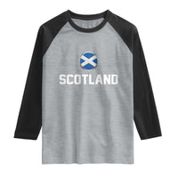 Scotland Round Saltire Flag Emblem Raglan Shirt Classic Varsity Typography Sports Fans