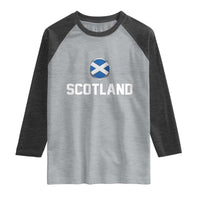 Scotland Round Saltire Flag Emblem Raglan Shirt Classic Varsity Typography Sports Fans
