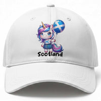 Cute Unicorn Wearing Tartan Kilt Holding Saltire Flag Graphic Baseball Cap