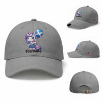 Cute Unicorn Wearing Tartan Kilt Holding Saltire Flag Graphic Baseball Cap