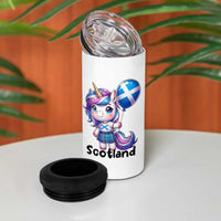 Cute Unicorn Wearing Tartan Kilt Holding Saltire Flag Graphic 4 in 1 Can Cooler Tumbler