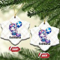 Cute Unicorn Wearing Tartan Kilt Holding Saltire Flag Graphic Ceramic Ornament