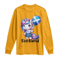 Cute Unicorn Wearing Tartan Kilt Holding Saltire Flag Graphic Long Sleeve Shirt
