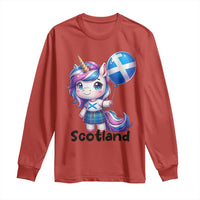 Cute Unicorn Wearing Tartan Kilt Holding Saltire Flag Graphic Long Sleeve Shirt