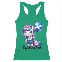 Cute Unicorn Wearing Tartan Kilt Holding Saltire Flag Graphic Racerback Tank Top