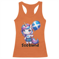 Cute Unicorn Wearing Tartan Kilt Holding Saltire Flag Graphic Racerback Tank Top