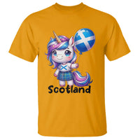 Cute Unicorn Wearing Tartan Kilt Holding Saltire Flag Graphic T Shirt