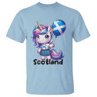 Cute Unicorn Wearing Tartan Kilt Holding Saltire Flag Graphic T Shirt