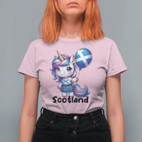 Cute Unicorn Wearing Tartan Kilt Holding Saltire Flag Graphic T Shirt For Women