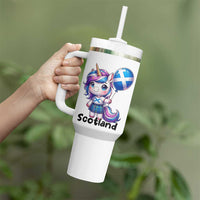 Cute Unicorn Wearing Tartan Kilt Holding Saltire Flag Graphic Tumbler With Handle