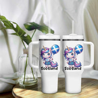 Cute Unicorn Wearing Tartan Kilt Holding Saltire Flag Graphic Tumbler With Handle