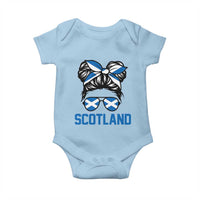 Scotland Messy Bun Hair Saltire Flag Ribbon Bow Baby Onesie Scottish Pride for Girls Women