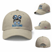 Scotland Messy Bun Hair Saltire Flag Ribbon Bow Baseball Cap Scottish Pride for Girls Women