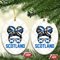 Scotland Messy Bun Hair Saltire Flag Ribbon Bow Ceramic Ornament Scottish Pride for Girls Women