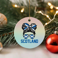 Scotland Messy Bun Hair Saltire Flag Ribbon Bow Ceramic Ornament Scottish Pride for Girls Women