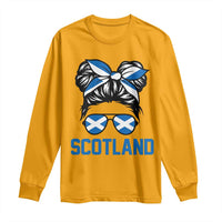 Scotland Messy Bun Hair Saltire Flag Ribbon Bow Long Sleeve Shirt Scottish Pride for Girls Women