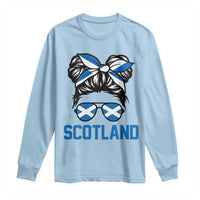 Scotland Messy Bun Hair Saltire Flag Ribbon Bow Long Sleeve Shirt Scottish Pride for Girls Women