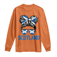 Scotland Messy Bun Hair Saltire Flag Ribbon Bow Long Sleeve Shirt Scottish Pride for Girls Women
