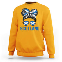 Scotland Messy Bun Hair Saltire Flag Ribbon Bow Sweatshirt Scottish Pride for Girls Women