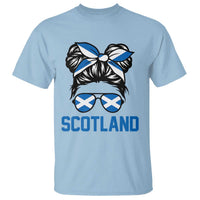 Scotland Messy Bun Hair Saltire Flag Ribbon Bow T Shirt Scottish Pride for Girls Women