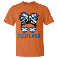 Scotland Messy Bun Hair Saltire Flag Ribbon Bow T Shirt Scottish Pride for Girls Women