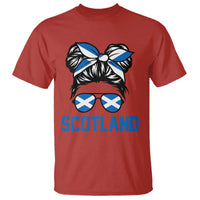 Scotland Messy Bun Hair Saltire Flag Ribbon Bow T Shirt Scottish Pride for Girls Women