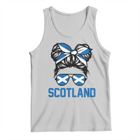 Scotland Messy Bun Hair Saltire Flag Ribbon Bow Tank Top Scottish Pride for Girls Women