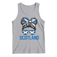 Scotland Messy Bun Hair Saltire Flag Ribbon Bow Tank Top Scottish Pride for Girls Women