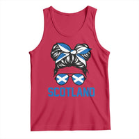 Scotland Messy Bun Hair Saltire Flag Ribbon Bow Tank Top Scottish Pride for Girls Women