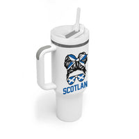 Scotland Messy Bun Hair Saltire Flag Ribbon Bow Tumbler With Handle Scottish Pride for Girls Women