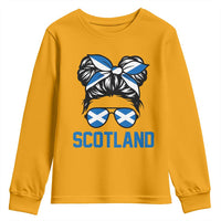 Scotland Messy Bun Hair Saltire Flag Ribbon Bow Youth Sweatshirt Scottish Pride for Girls Women