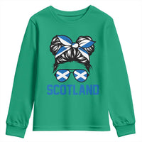 Scotland Messy Bun Hair Saltire Flag Ribbon Bow Youth Sweatshirt Scottish Pride for Girls Women