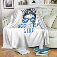 Scottish Girl Messy Bun Hair Saltire Flag Ribbon Bow Throw Blanket Scotland Pride for Girls Women