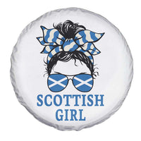 Scottish Girl Messy Bun Hair Saltire Flag Ribbon Bow Spare Tire Cover Scotland Pride for Girls Women