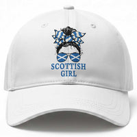 Scottish Girl Messy Bun Hair Saltire Flag Ribbon Bow Baseball Cap Scotland Pride for Girls Women