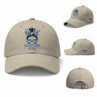 Scottish Girl Messy Bun Hair Saltire Flag Ribbon Bow Baseball Cap Scotland Pride for Girls Women